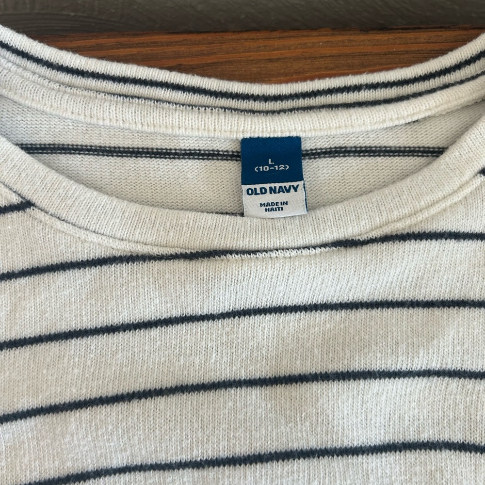 Old Navy Girls Crewneck Sweater - Cream and Black Stripes